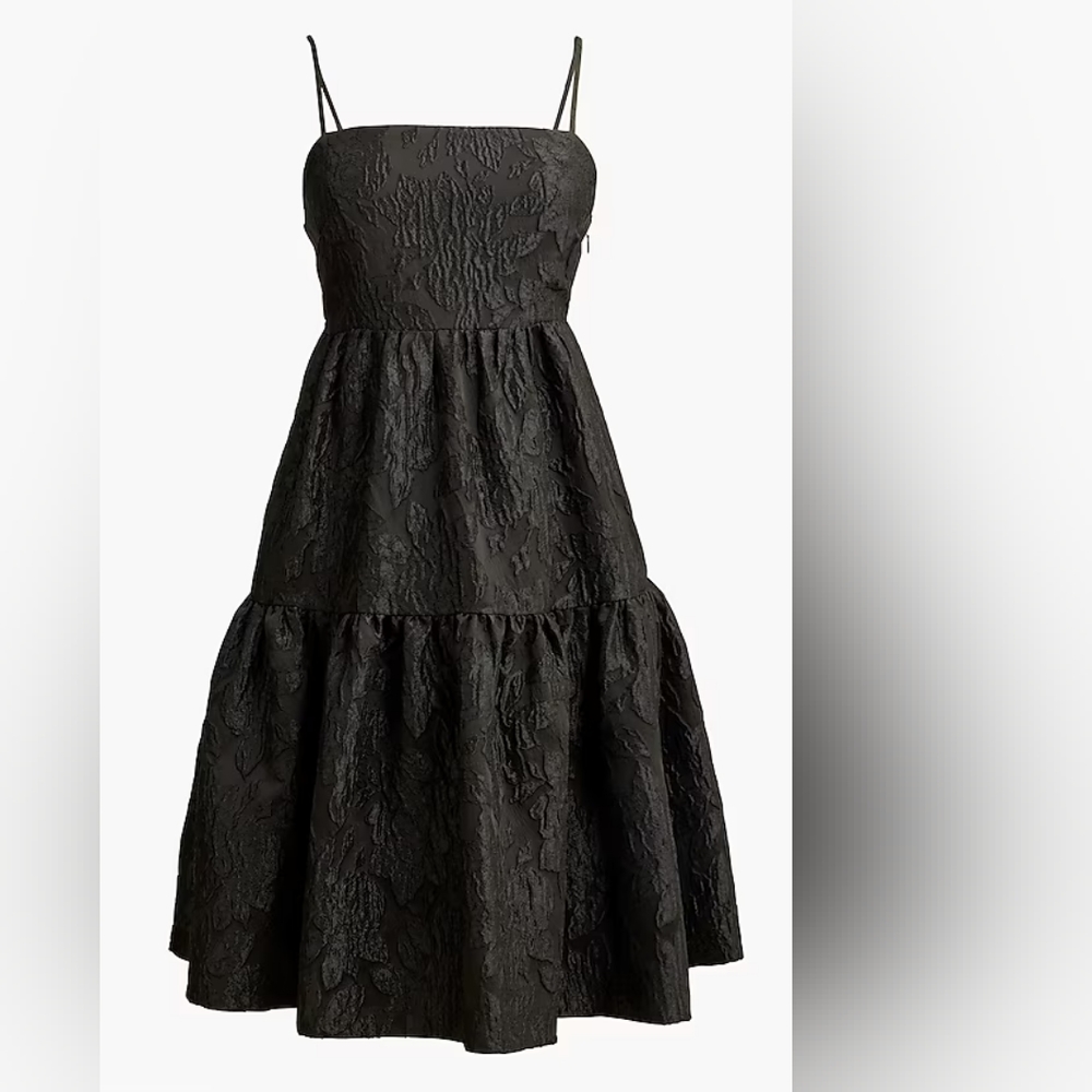 Jacquard strappy tiered mini dress / 12 / BLACK